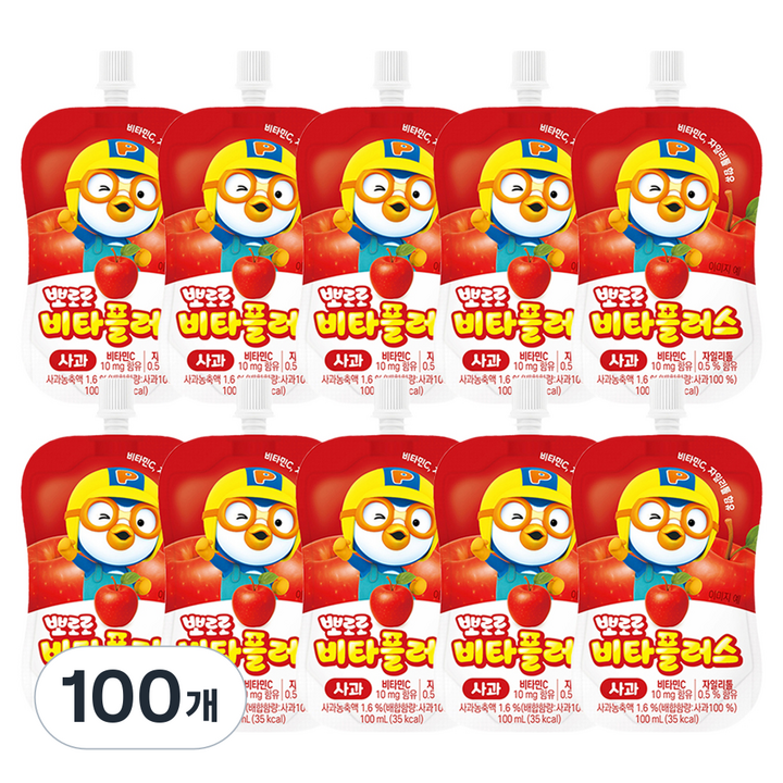 뽀로로 비타플러스 음료 사과, 100개, 100ml