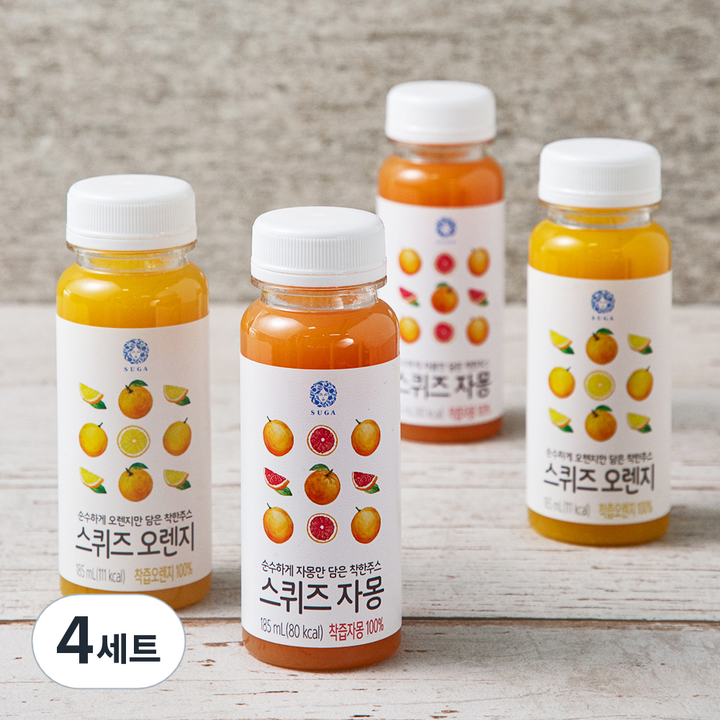 수가 스퀴즈 오렌지 185ml x 2p + 자몽 185ml x 2p, 740ml, 4세트