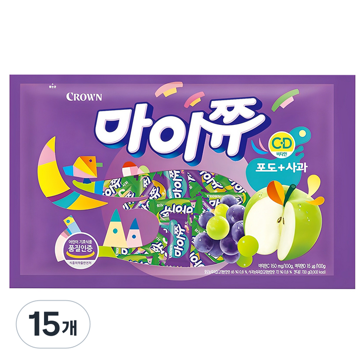 마이쮸 필로우 포도 사과 츄잉캔디, 720g, 15개