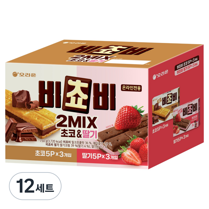 오리온 비쵸비 초코맛 125g x 3p + 딸기맛 125g x 3p 세트, 12세트