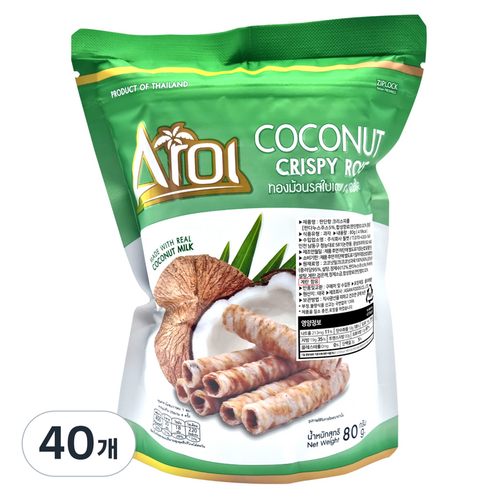 아로이 코코넛 크리스피 롤 판단향, 40개, 80g