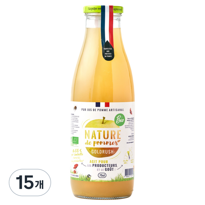네이쳐 유기농 골드러쉬 착즙 사과주스, 15개, 750ml