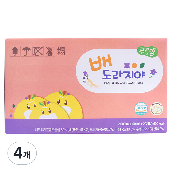 푸름맘 배도라지야 20p, 2L, 4개, 배도라지맛