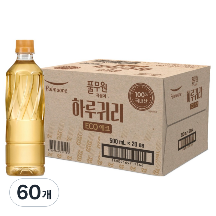 풀무원샘물 하루귀리 곡물차 무라벨, 60개, 500ml
