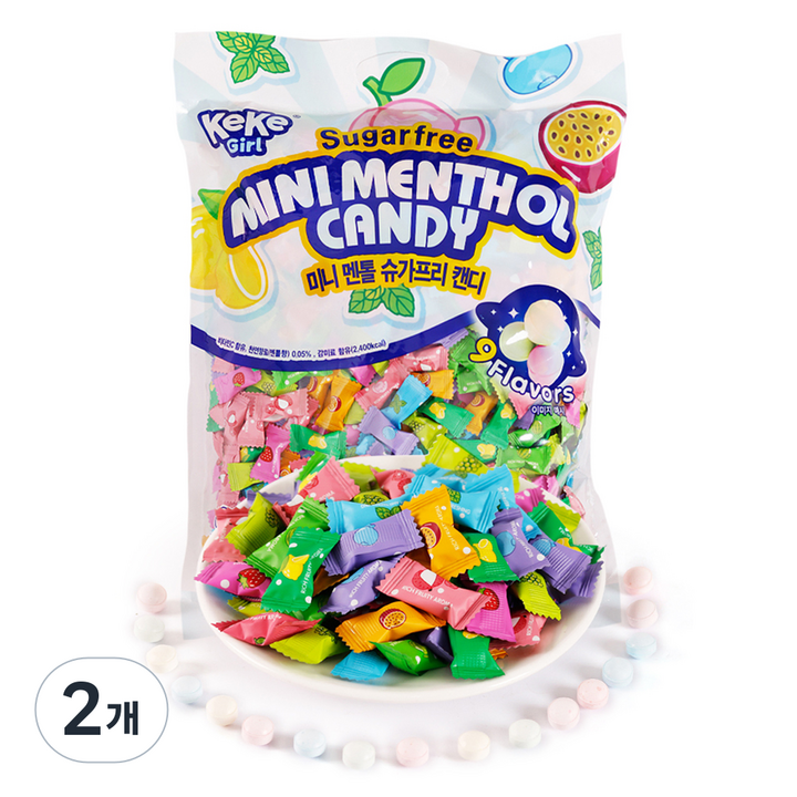 케케걸 미니 멘톨 슈가프리 캔디, 1kg, 2개