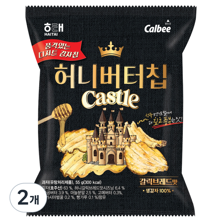 해태제과 허니버터칩 캐슬 갈릭브레드, 55g, 2개