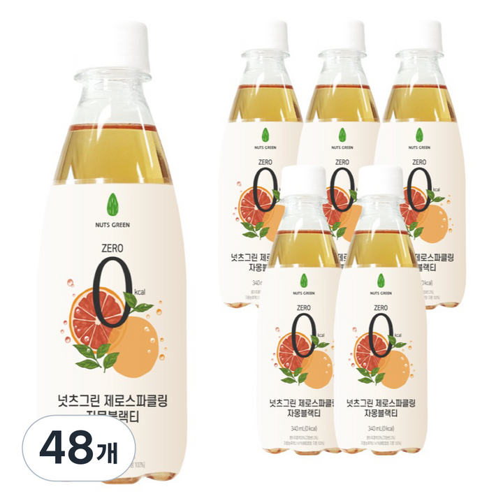 넛츠그린 제로스파클링 자몽블랙티, 340ml, 48개