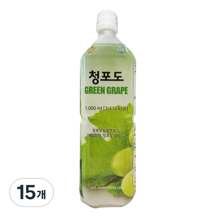 스위트코리아 청포도 액상 음료, 1L, 15개
