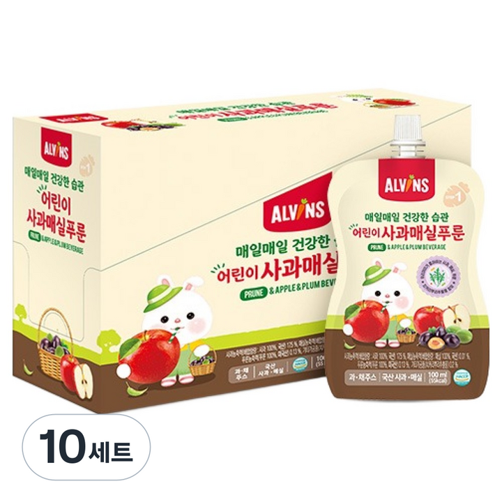 엘빈즈 매일매일 건강한 습관 어린이 사과매실푸룬, 10세트, 사과 + 매실 + 푸룬 혼합맛, 100ml, 100개