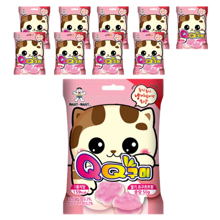 왕왕 QQ 고양이 발바닥 젤리 딸기 요구르트향, 10개, 50g