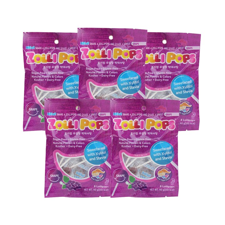 졸리팝 무설탕 막대사탕 포도맛, 40g, 5개