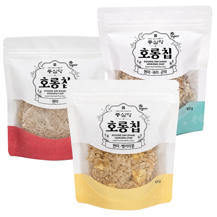 풍심당 호롱칩 누룽지 과자 칩 현미 100g + 현미귀리곤약 100g + 현미병아리콩 100g 세트, 1세트