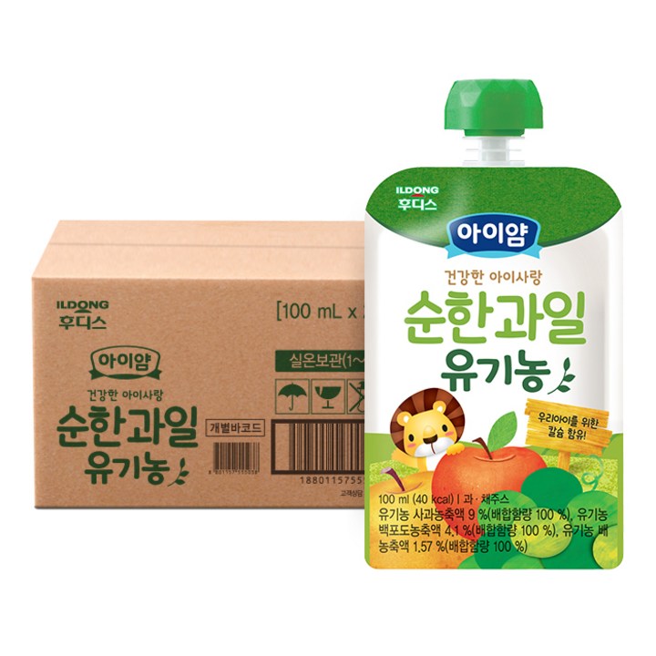 아이얌 건강한 아이사랑 순한 과일 유기농 주스, 100ml, 20개