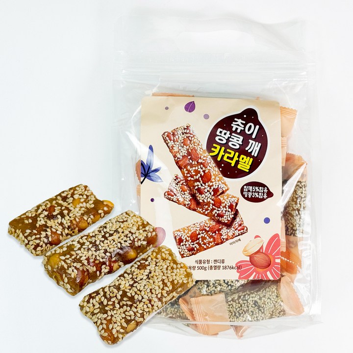 엔터콘 고소한 쫀득 츄이 땅콩 카라멜 대용량, 1개, 500g