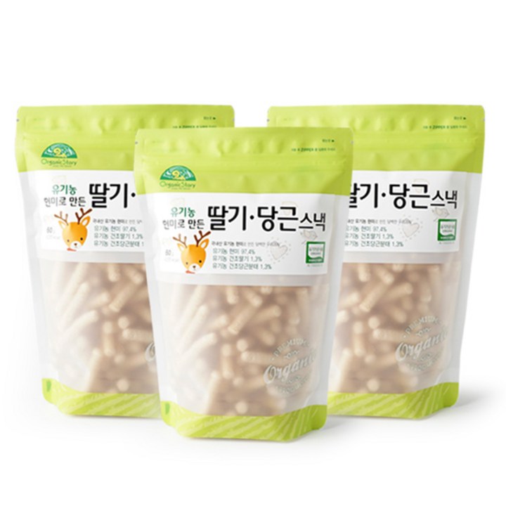 OrganicStory 유기농 현미로 만든 딸기 당근 스낵, 60g, 3개