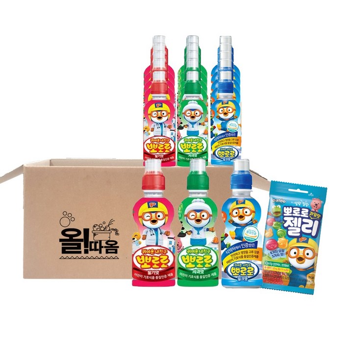 팔도 뽀로로음료 딸기6개+사과6개+밀크6개+뽀로로 과일맛젤리(맛랜덤발송)53g 1개, 1세트