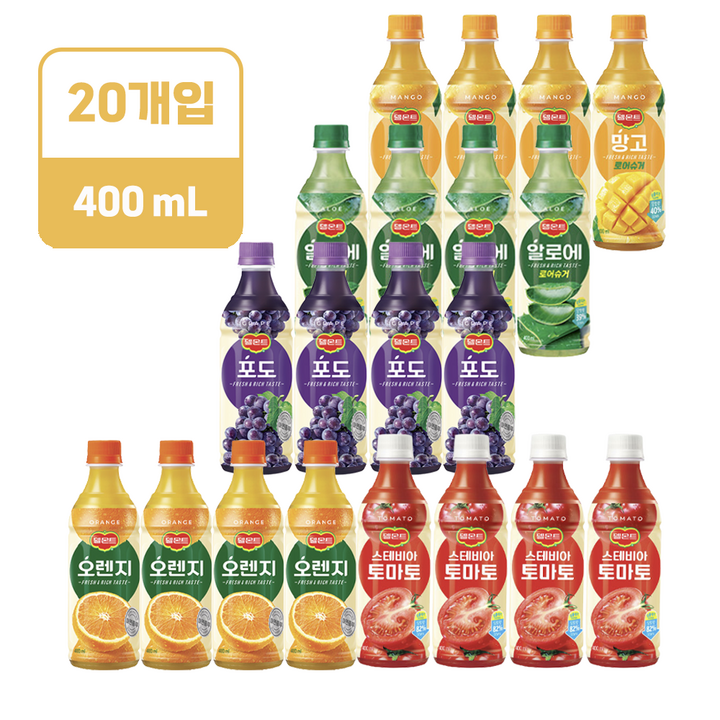 델몬트 PET (망고 알로에 오렌지 토마토 포도) 5종, 20개, 400ml