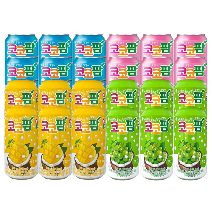 [달담박스]코코팜 340ml 4종 각 6개씩(화이트 망고 피치핑크 포도), 24캔