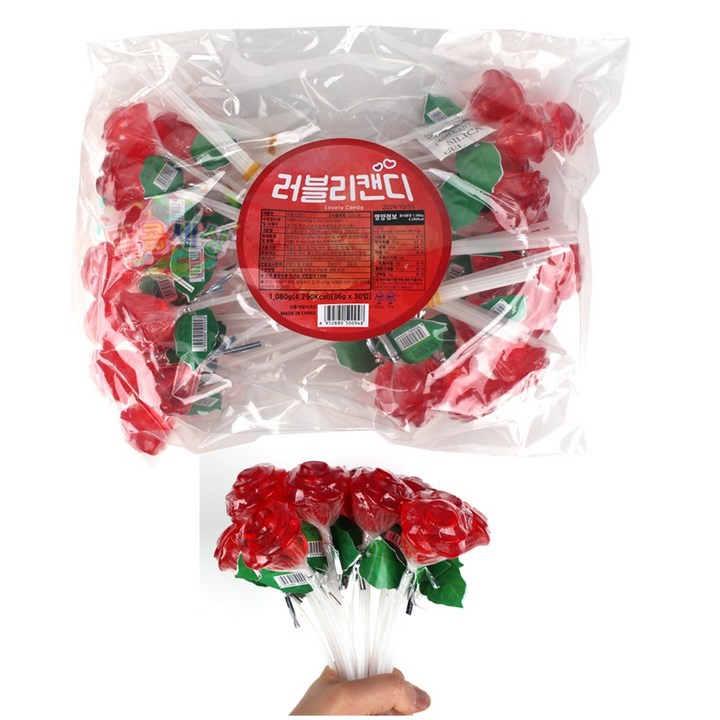 러블리캔디 36gx30개 장미사탕 캔디 막대사탕, 1.08kg, 1개