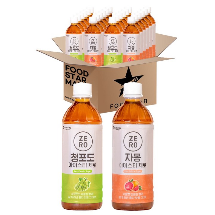 푸드스타 맥널티 아이스티 제로 500ml 자몽 12입 + 청포도 12입, 1세트