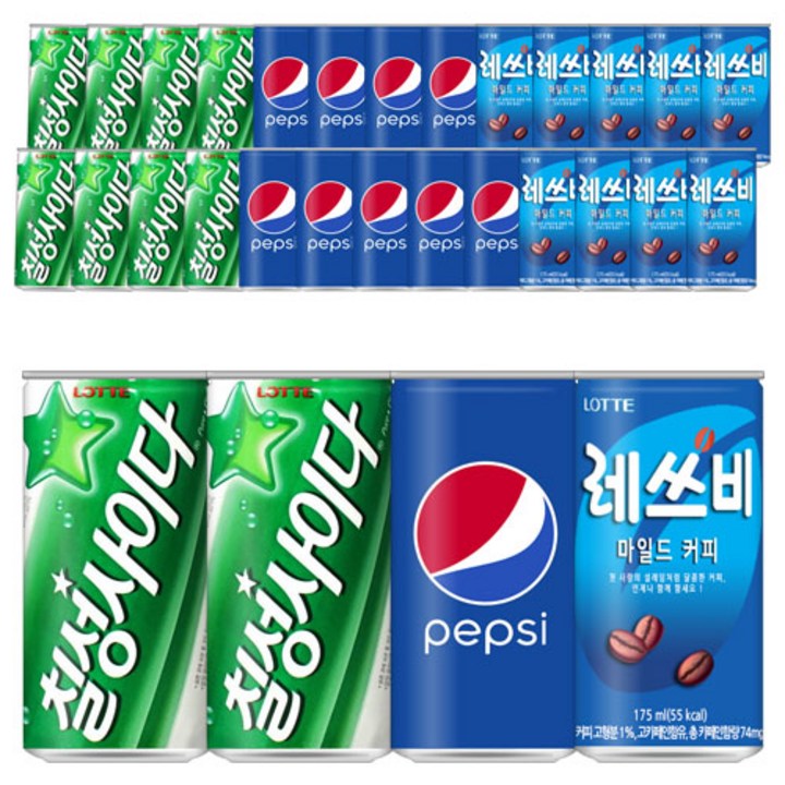 롯데칠성 미니캔30개세트_사이다10개+펩시콜라10개+레쓰비10개, 1세트, 175ml