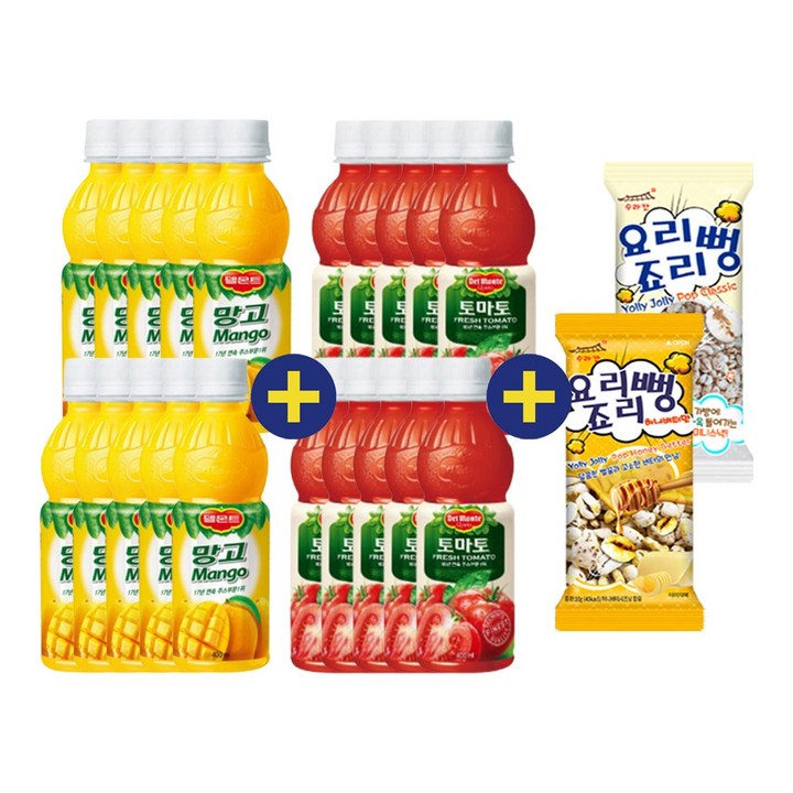 롯데 델몬트망고 400ml 10페트+델몬트토마토 400ml 10페트+요리죠리뻥 2개(허니버터맛1 클래식1), 1세트