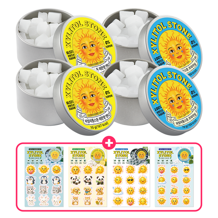 자일리톨스톤 레몬 70g 2개 오리지널 70g 2개 스티커 4종 포함 세트, 1개, 280g