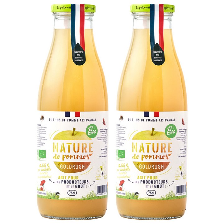 네이쳐 유기농 골드러쉬 착즙 사과주스, 2개, 750ml