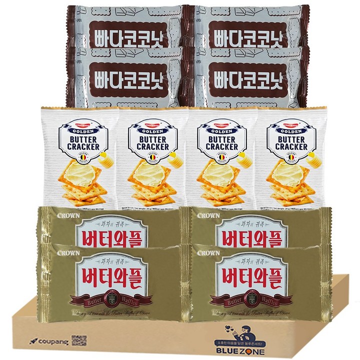 [블루존] 버터크래커 3종 12개입 (버터와플26g+골든20g+빠다코코넛50g)x4, 1개, 26g+20g+50g