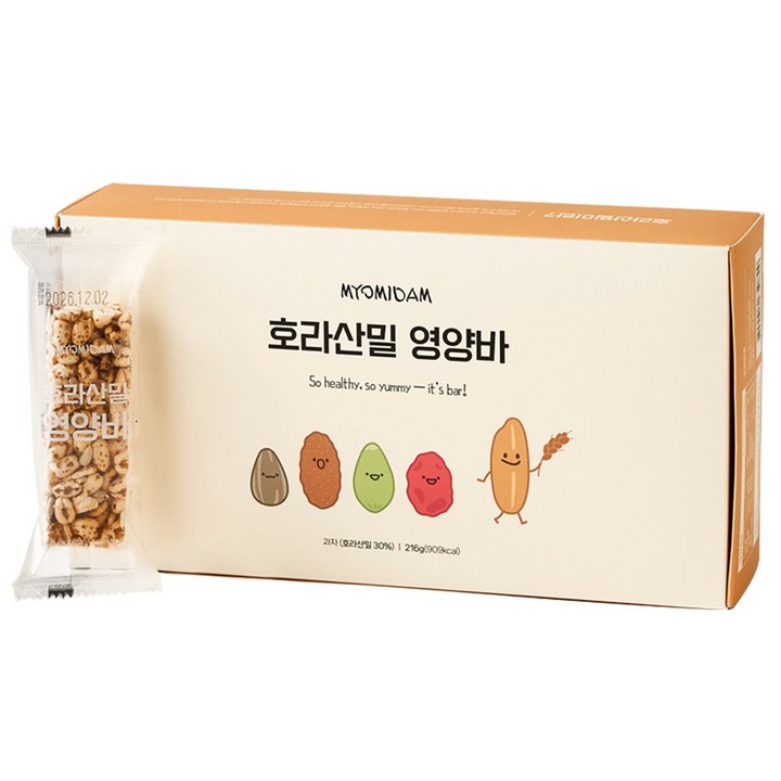 묘미담 호라산밀 영양바 단백질 에너지바 사무실간식, 1개, 216g