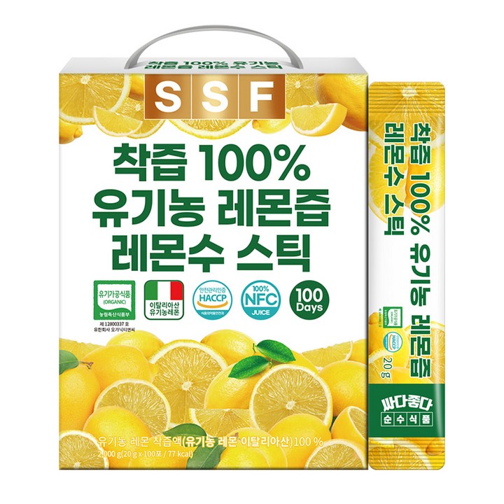 순수식품 유기농 레몬즙 레몬수 스틱 100%착즙 원액, 2kg, 1개