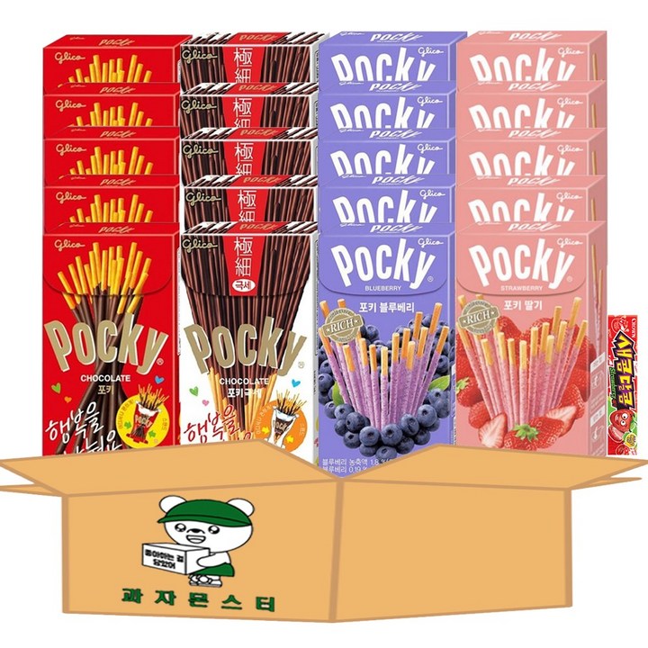 [과자몬스터] 포키 초코+극세+딸기+블루베리+새콤달콤 딸기, 1세트, 889g
