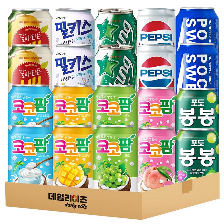 탄산 과일 음료수 뚱캔 10종 20캔 B세트, 1세트, 340ml