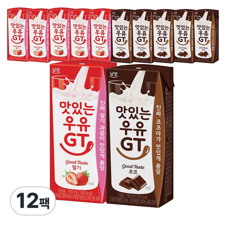 맛있는우유GT 190ml 2종 (초코6+딸기6), 180ml