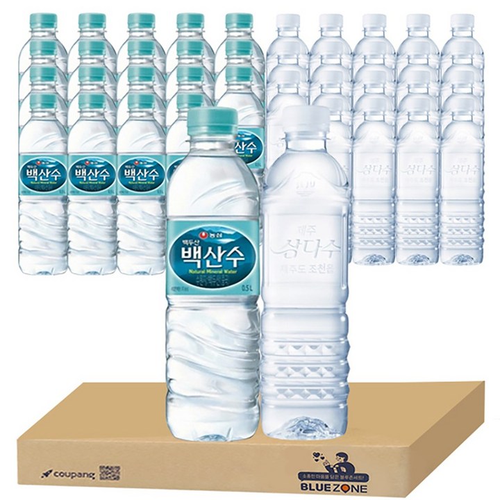 백산수 500ml x 20개 + 무라벨삼다수 500ml x 20개, 40개