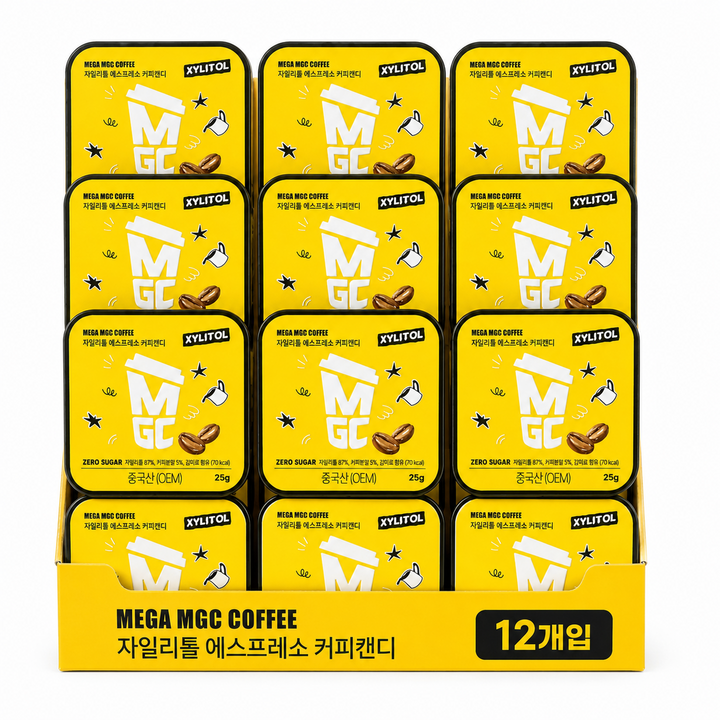 메가MGC 자일리톨 에스프레소 커피캔디 25g 12개입 틴케이스 제로슈가, 12개