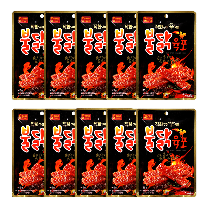 [불닭육포]부드러운 국산 육포 스틱형 개별포장 어른간식 고단백간식 45g 10개