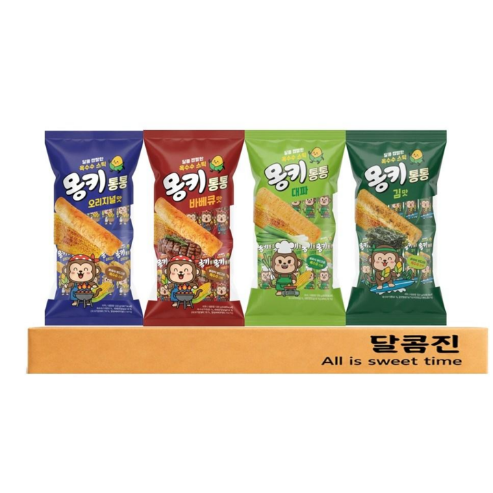 [달콤진] 몽키통통 오리지널맛 + 바베큐맛 + 대파맛 + 김맛, 1세트, 480g