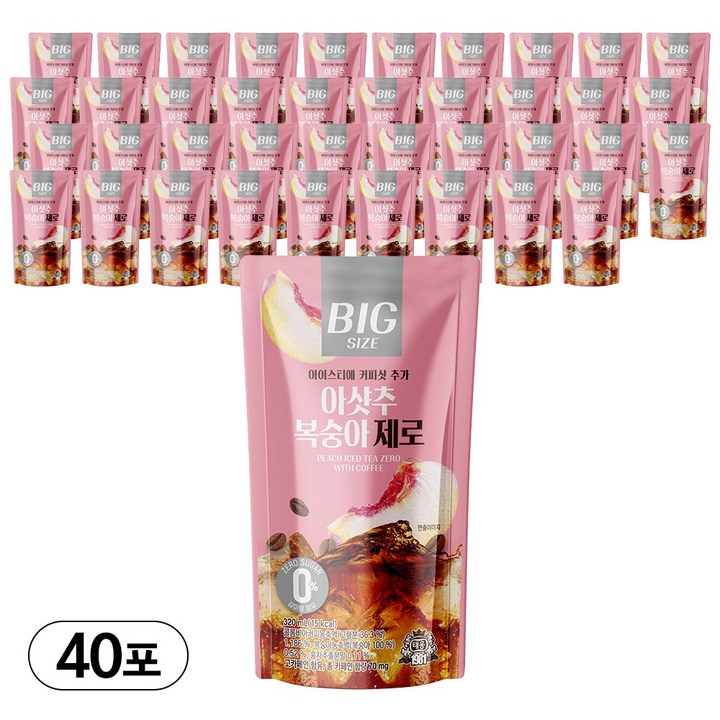 [태웅식품] 아샷추복숭아제로 320ml, 40개