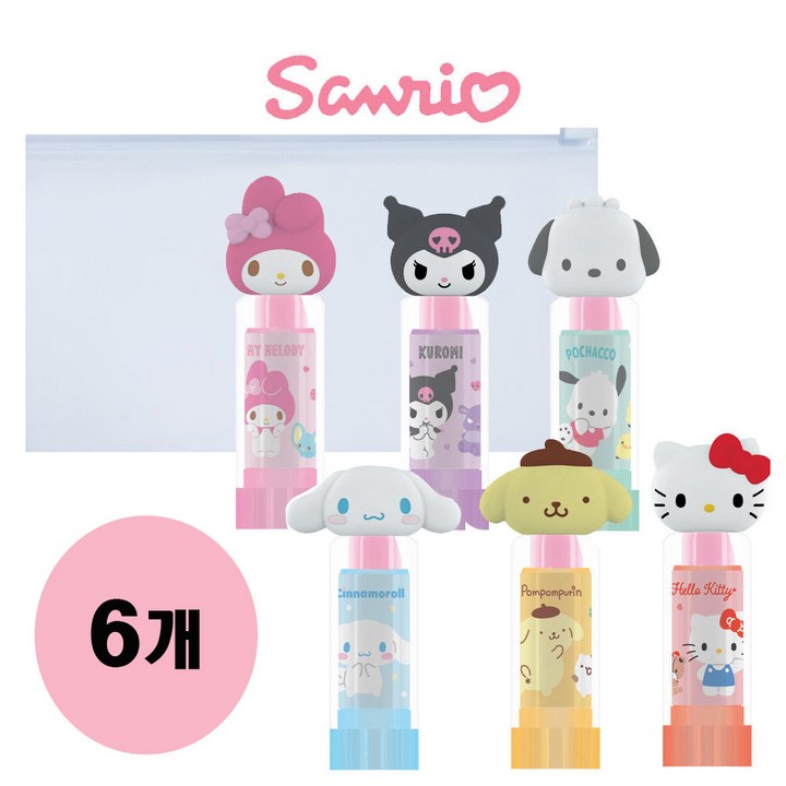 산리오 립스틱캔디 캐릭터별 어린이선물 사탕선물+파우치포함, 5g, 6개