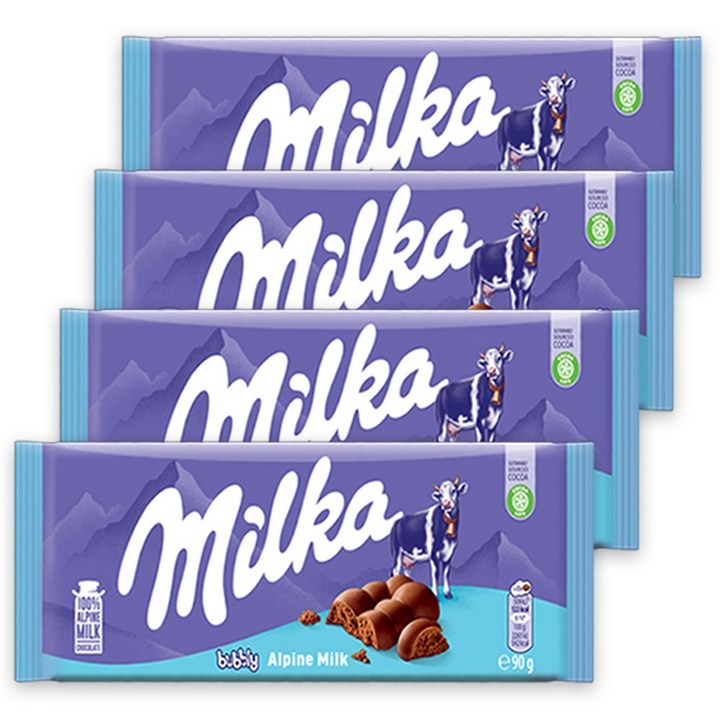 밀카 버블리 밀크초콜릿 4p, 90g, 4개