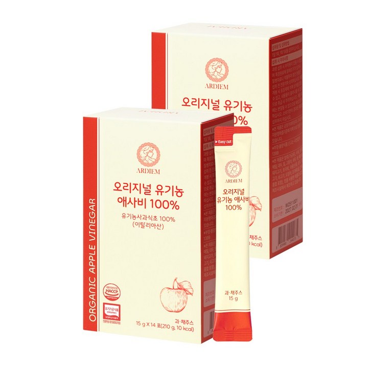 아르디엠 오리지널 유기농 애사비 100% 애플사이다비니거 스틱 14회분, 2개, 210ml