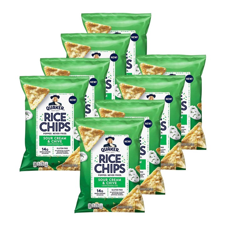 퀘이커 라이스 칩 사우어 크림 & 차이브 맛, 8개, 156g