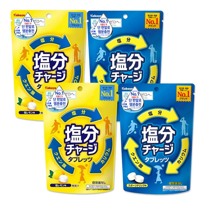카바야 염분 차지 포도당 캔디 스포츠 드링크맛+레몬맛 세트, 4개, 22g