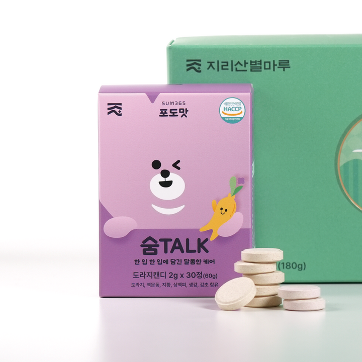 숨톡 포도맛 도라지 맥문동 한방 아이 어린이 가족 캔디 비타민 사탕, 30개, 2g