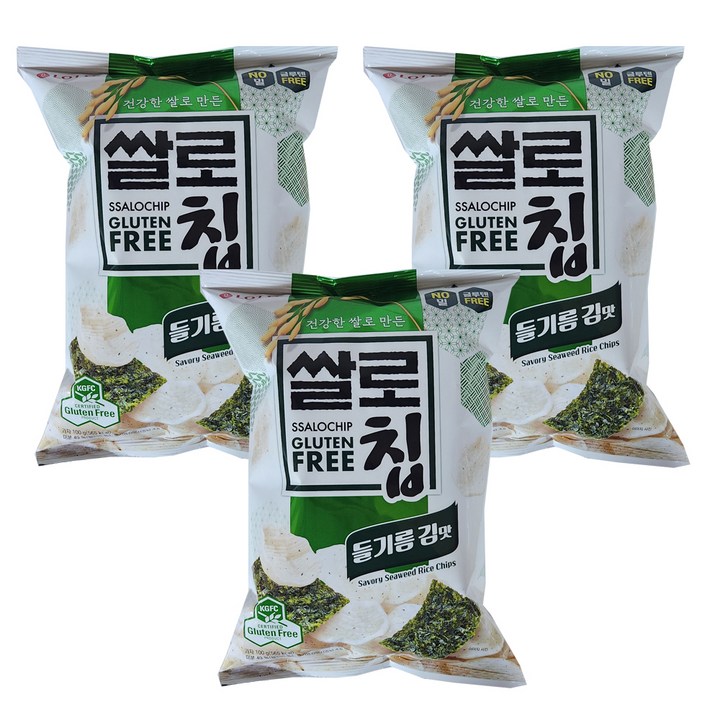롯데웰푸드 쌀로칩 들기름 김맛, 100g, 3개