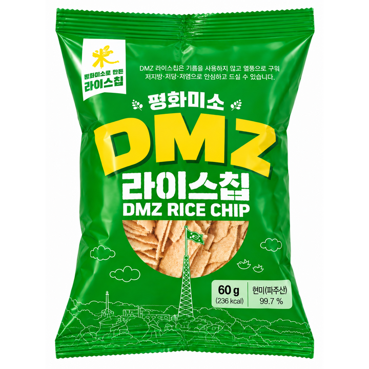 평화미소 DMZ 라이스칩 파주 현미 무설탕 구운 쌀과자, 5개, 60g