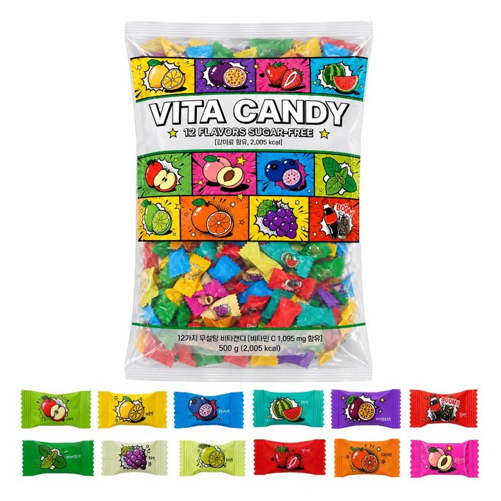 다파니 무설탕 비타민C 캔디 민트 12가지맛 개별포장 500개입, 500g, 1개