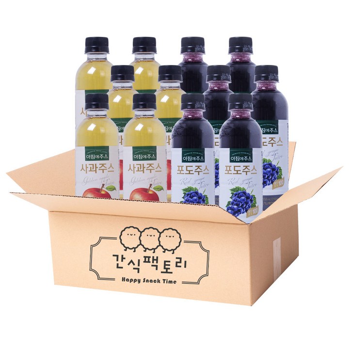 [간식팩토리] 아침에주스 포도주스 350ml + 사과주스 350ml 각 6입, 1세트