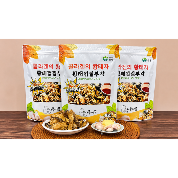 곰푸드 황태껍질부각 갈릭버터맛 바삭한 간식 3봉, 130g, 3개
